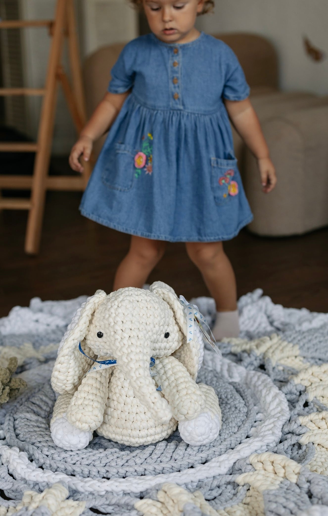 Knitted Elephant Toy with Coloring Page and Painting