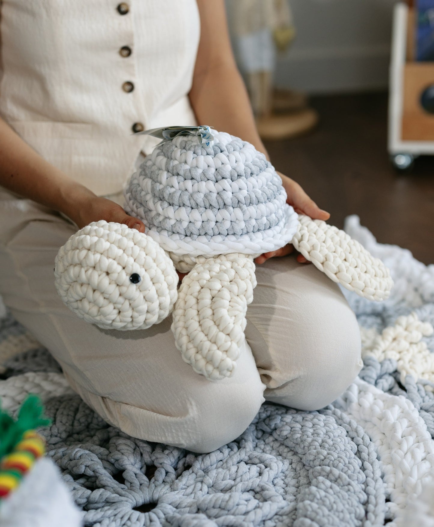 Knitted Turtle Toy with Coloring Page and Painting