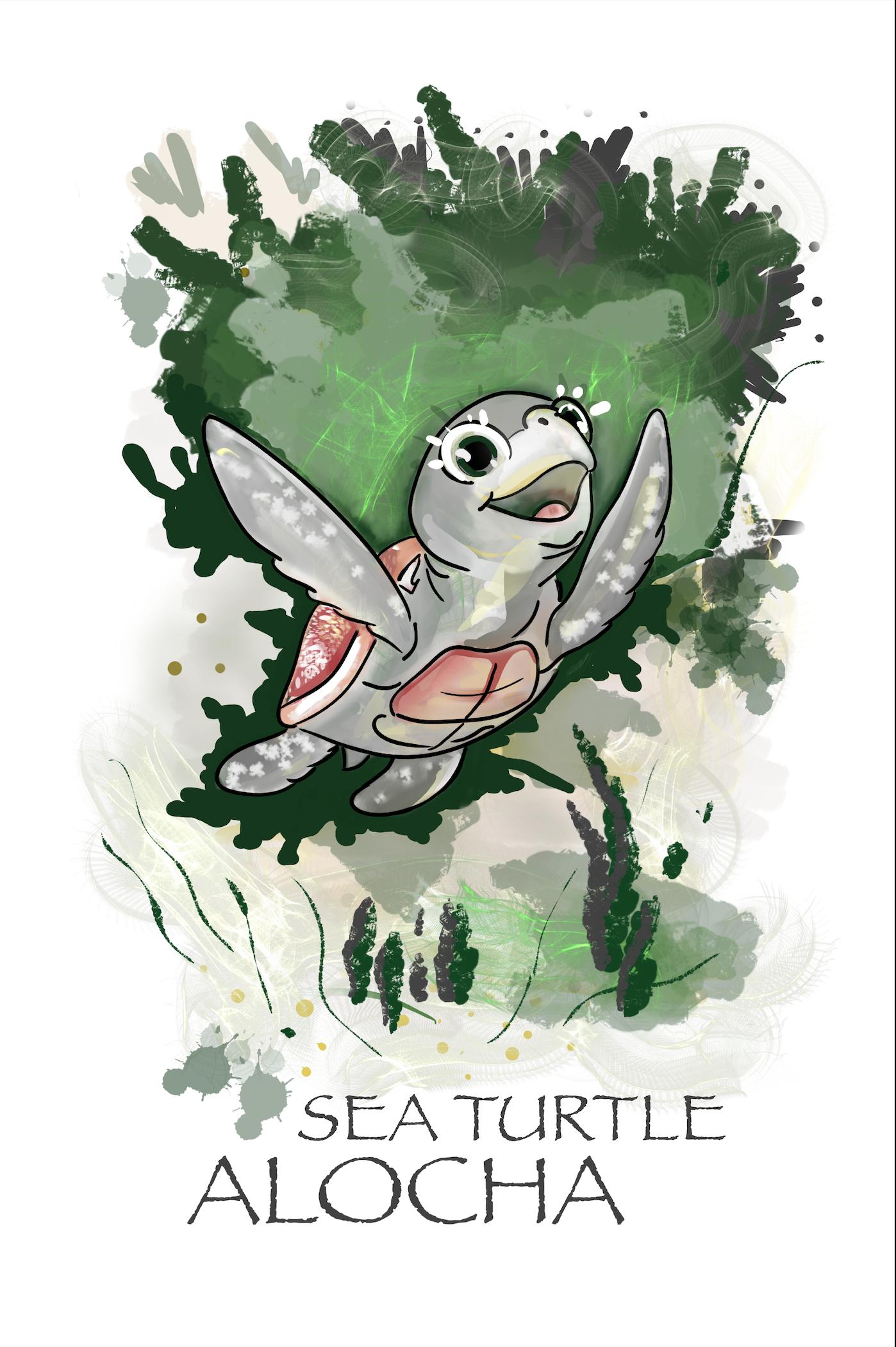 Sea turtle ALOCHA — printed painting on canvas with stretcher