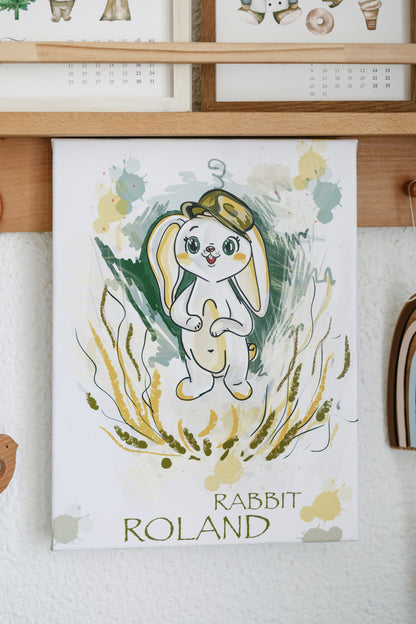Rabbit ROLAND — printed painting on canvas with stretcher