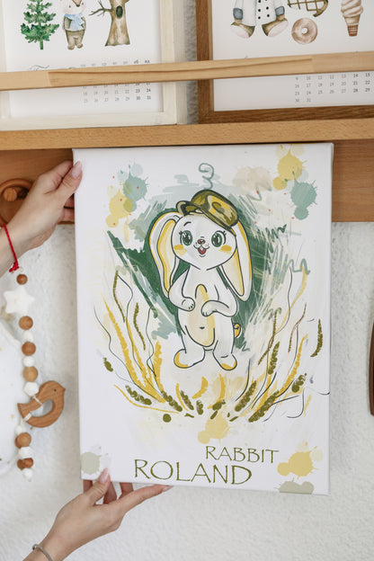Rabbit ROLAND — printed painting on canvas with stretcher