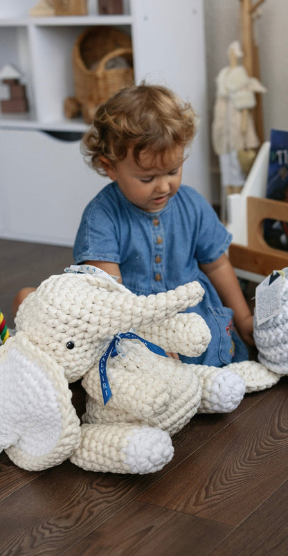 Knitted Elephant Toy with Coloring Page and Painting