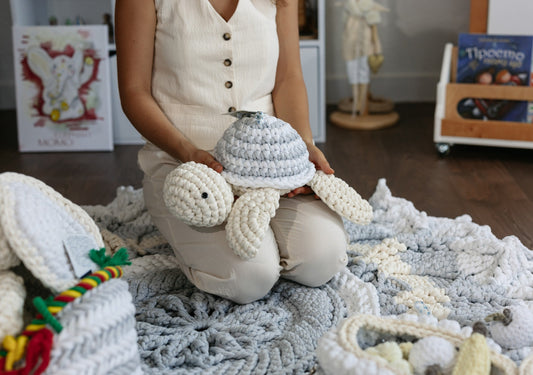 Knitted Turtle Toy with Coloring Page and Painting