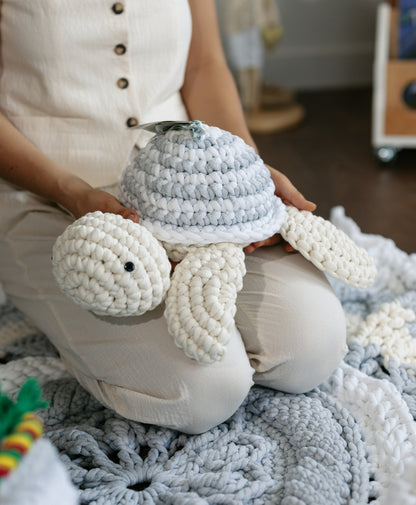 Knitted Turtle Toy with Coloring Page and Painting