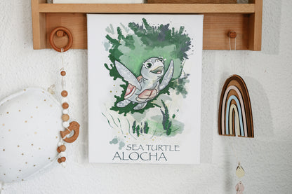 Sea turtle ALOCHA — printed painting on canvas with stretcher