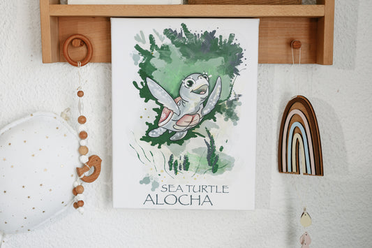 Sea turtle ALOCHA — printed painting on canvas with stretcher
