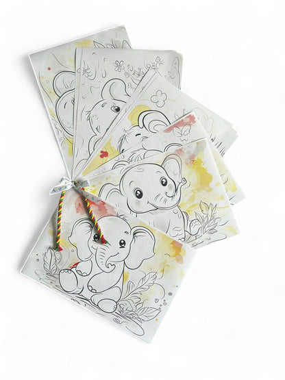 Knitted Elephant Toy with Coloring Page and Painting